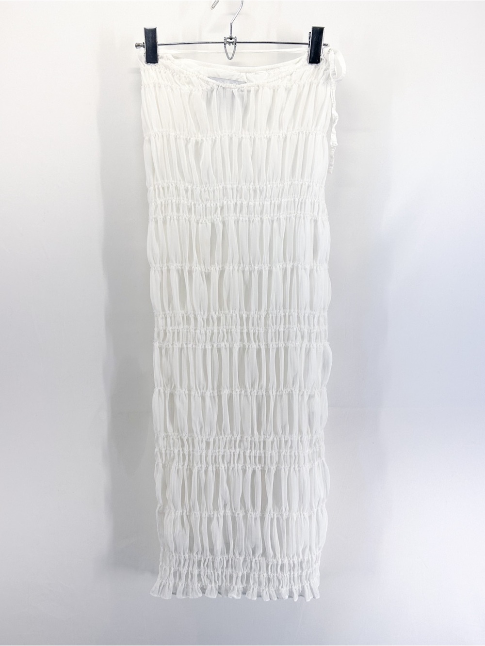MAET White Semi-Sheer Shirred Tube Midi Maxi Skirt Smocked Bodycon XS/S